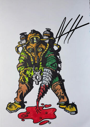 Full-Body Thick-Line Character Art — Big Daddy from BioShock